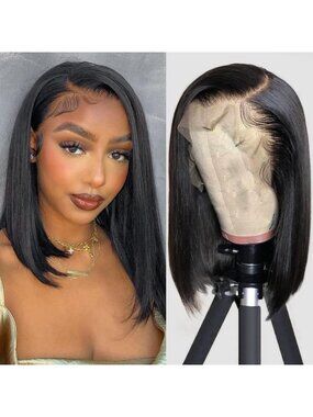 12-Inch Straight Bob Wig Human Hair 13x4 Lace Front Glueless Pre-Plucked 150%